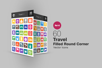 60 Travel Filled Round Corner Icons