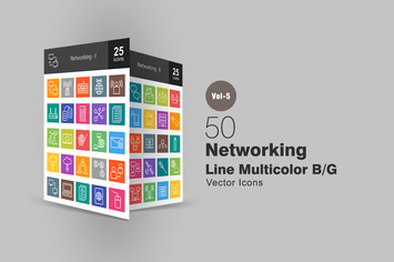 50 Networking Line Multicolor Icons