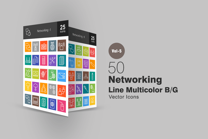 50 Networking Line Multicolor Icons