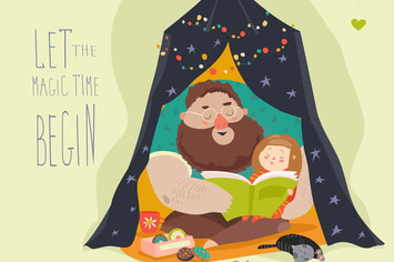 Father reading a book to his daughter. Vector 