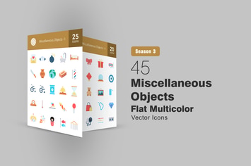 45 Miscellaneous Objects Flat Multicolor Icons