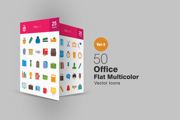 50 Office Flat Multicolor Icons