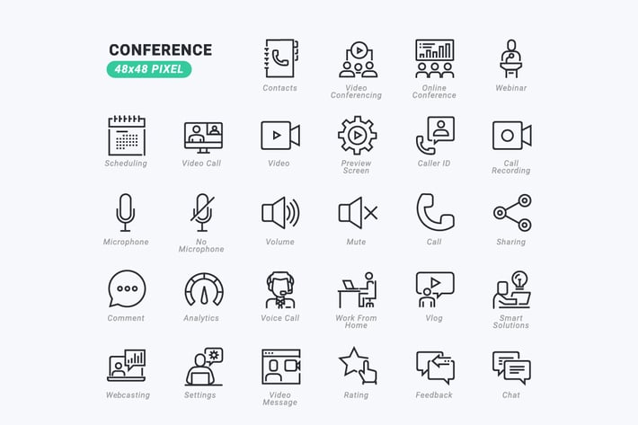 Thin Line Icons Set of Conference Call and Meeting