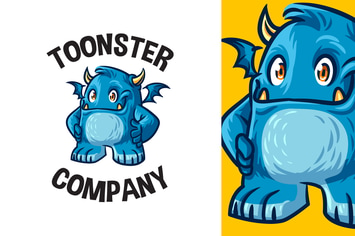 Cartoon Cute Blue Monster Mascot Logo