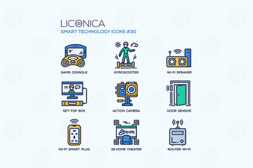 Smart Technology - flat line design style icon set