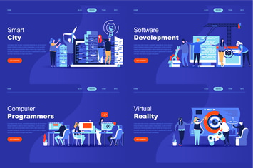 Set of Flat Design Landing Page Templates