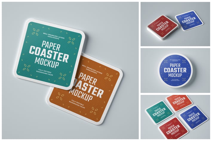 Paper Beverage Coaster Mockup Set