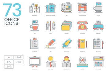 73 Office Color Line Icons
