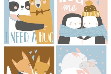 Vector set of colored cartoon animals hugging
