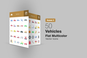 50 Vehicles Flat Multicolor Icons
