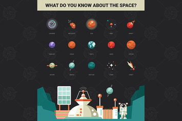 Poster with modern flat design space icons 