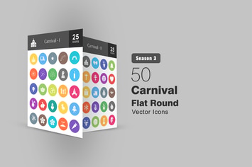 50 Carnival Flat Round Icons