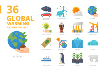 Global Warming Flat Style Icon Set