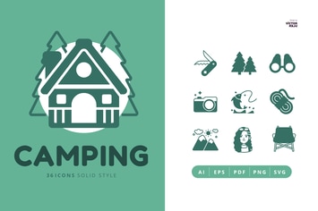 36 Icons of Camping Solid Style