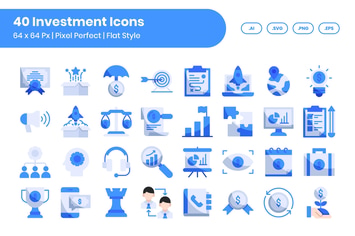 40 Investment Icons Set - Flat