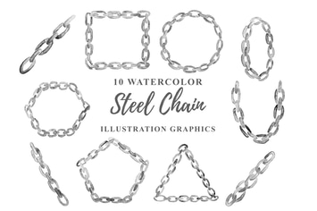 10 Watercolor Steel Chain Illustration Graphics