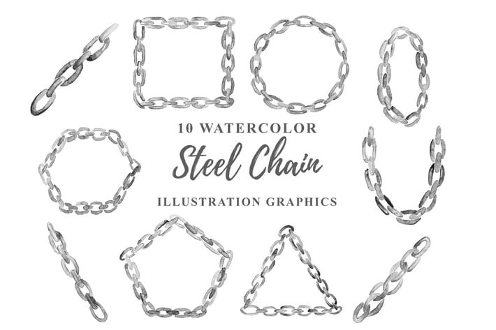 10 Watercolor Steel Chain Illustration Graphics