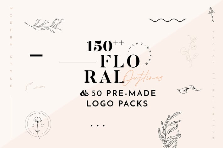 Floral Outline Illustration & Logo Pack