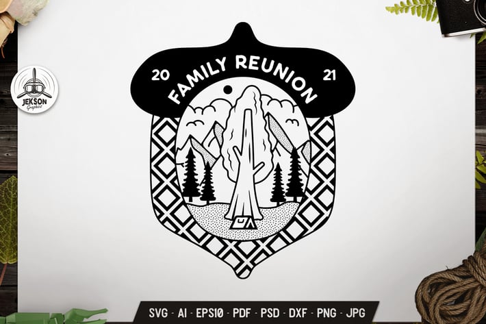 Family Reunion Camping Design Line Art Badge