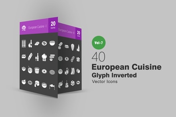 40 European Cuisine Glyph Inverted Icons