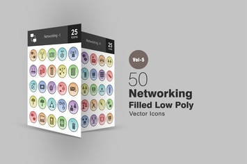 50 Networking Filled Low Poly Icons