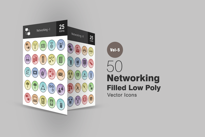 50 Networking Filled Low Poly Icons