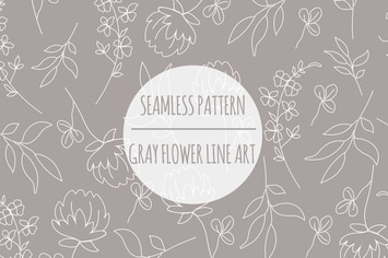 Gray Flower Line Art – Seamless Pattern