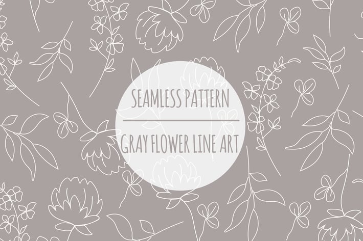 Gray Flower Line Art – Seamless Pattern