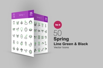 50 Spring Green & Black Line Icons