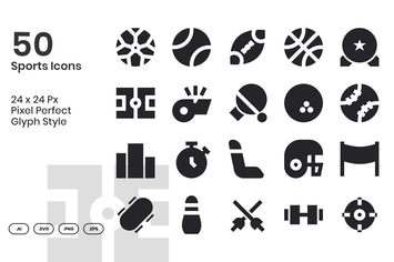 50 Sports Icons Set - Glyph