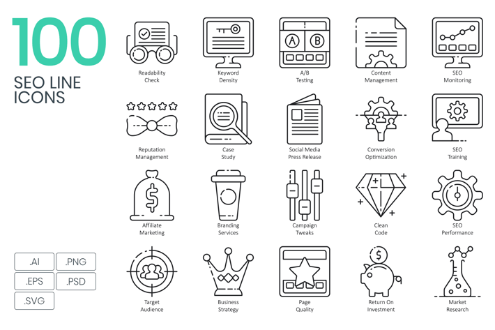 100 SEO Line Icons