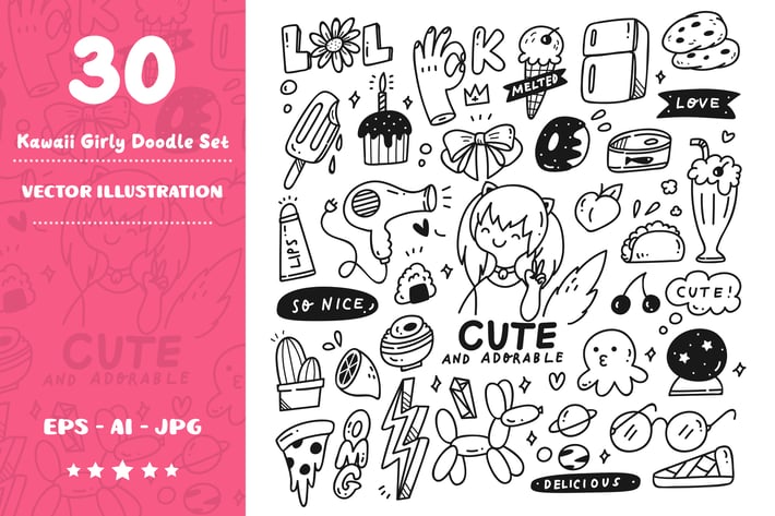 Kawaii Girly Doodle Set