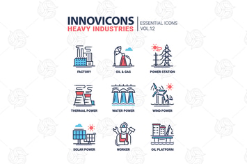 Heavy industry line design icons set