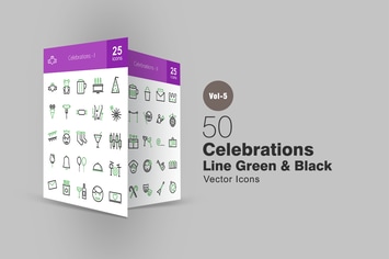 50 Celebrations Line Green & Black Icons
