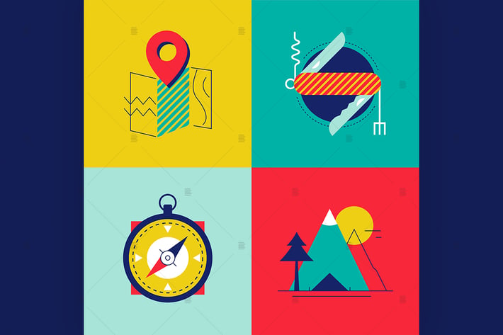 Tourism and camping - flat design style elements