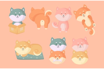 Japanese Dog Illustration Set Shiba Inu
