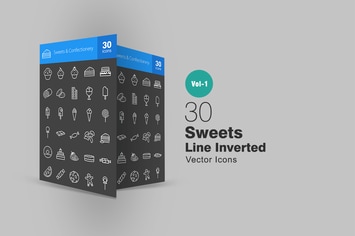 30 Sweets & Confectionery Line Inverted Icons