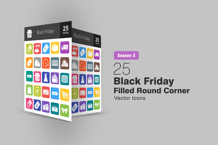 25 Black Friday Filled Round Corner Icons