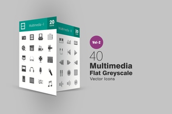 40 Multimedia Greyscale Icons
