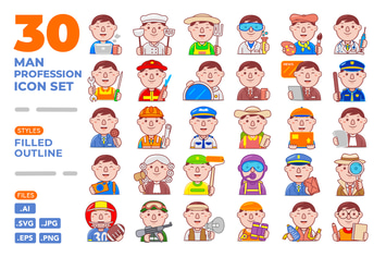 Man Profession Icon Set (Filled Outline)