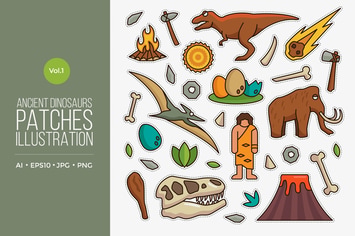 Jurassic Dinosaurs Patches Vector Vol.1