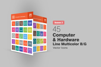 45 Computer & Hardware Line Multicolor B/G Icons 