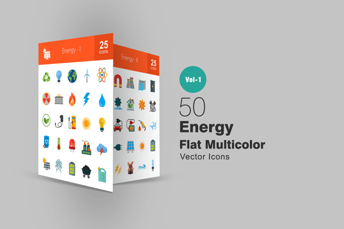 50 Energy Flat Multicolor Icons