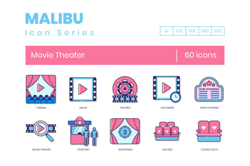60 Movie Theater Line Icons 
