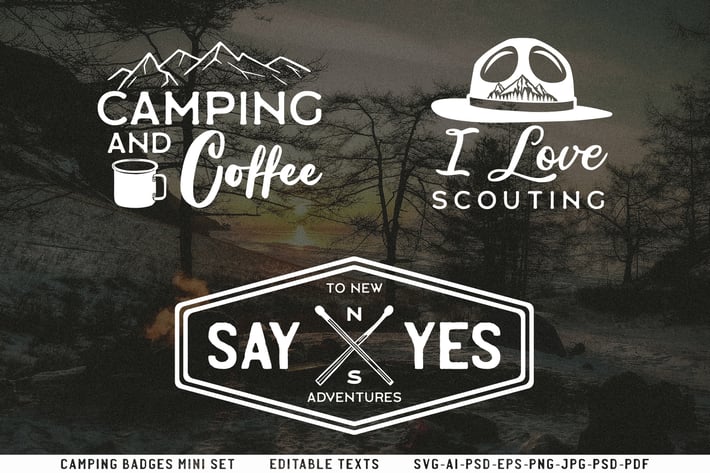 Retro Camp T-Shirt Design Set Logo Adventure Quote