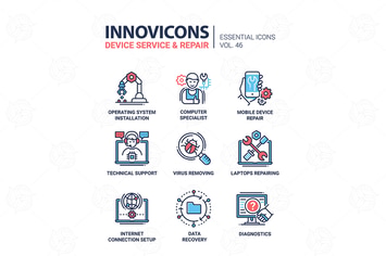 Device Service - modern vector line design icons