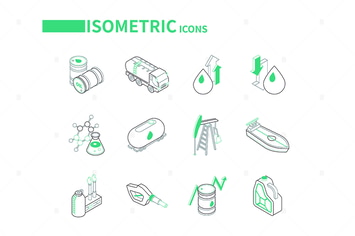 Oil Industry - Line Isometric Icons