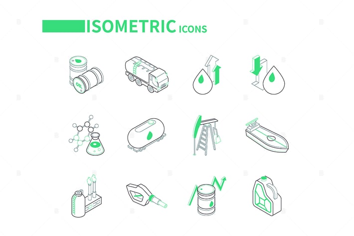 Oil Industry - Line Isometric Icons
