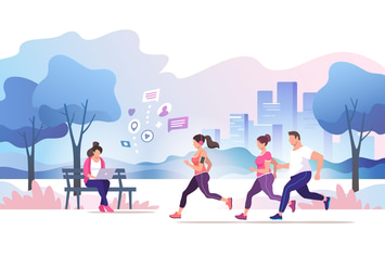 Group People Running in the City Park