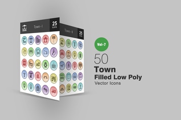 50 Town Filled Low Poly Icons